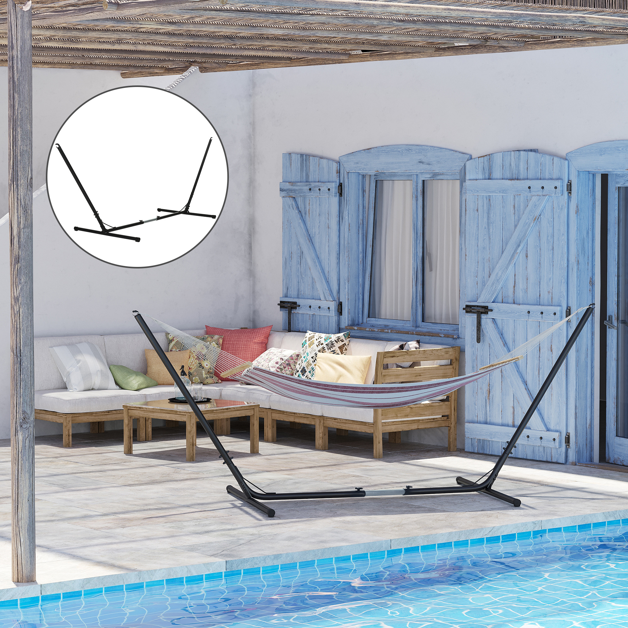 Outsunny Hängemattengestell für Hängematte Hängemattenständer größenverstellbar (313–388) x 109 x 116 cm bis 120 kg Garten Strand Metall