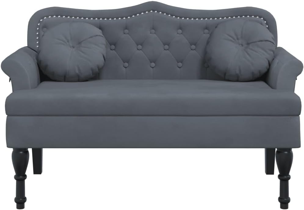 LAPOOH Sitzbank mit Kissen Dunkelgrau 120,5x65x75 cm Samt, Schuhbank, Schuhregal, Schuhablage, Sitzbank Flur, Dielen- & Flurmöbel, Schuhschrank - 372141