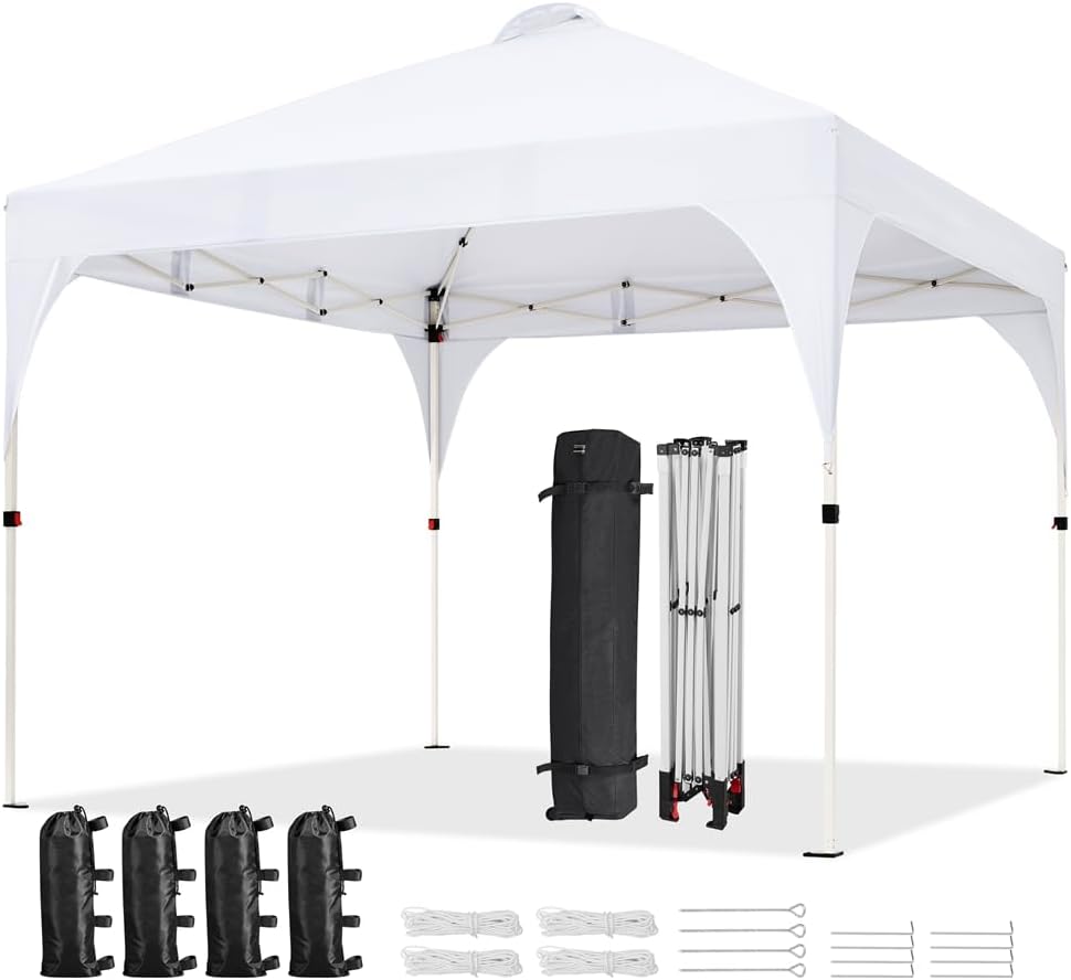 Yaheetech Garden Gazebo 3 x 3 m Waterproof Folding Awning in Iron and Oxford Canvas with Stakes/Ropes for Beach/Commercial/Patio/Country/Porch, Beige