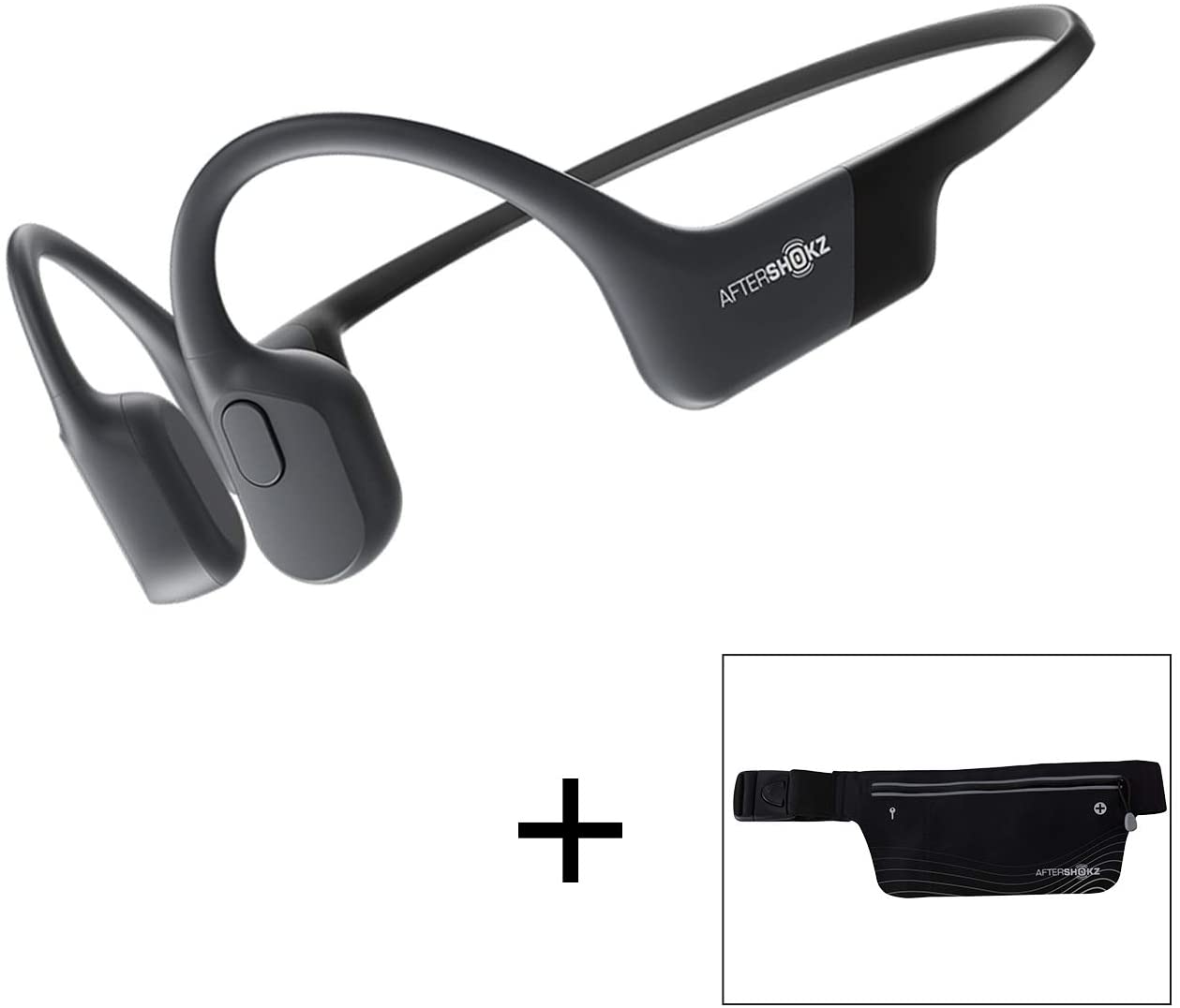 AfterShokz Aeropex Open Ear Wireless Bone Conduction Headphones with Sport Belt, Cosmic Black, 2.3