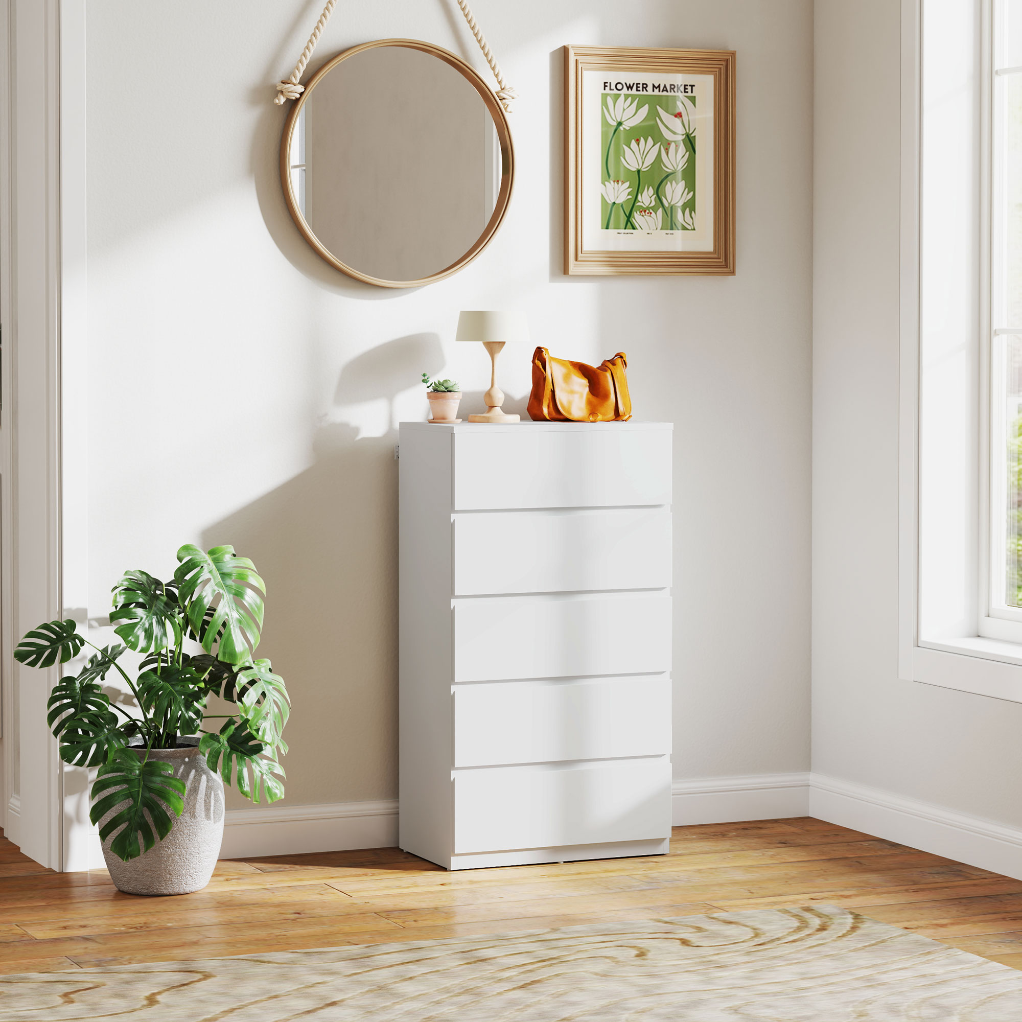 HOMCOM Kommode Sideboard Schubladenkommode, 5 Schubladen, 55 cm x 34 cm x 100 cm, Weiß