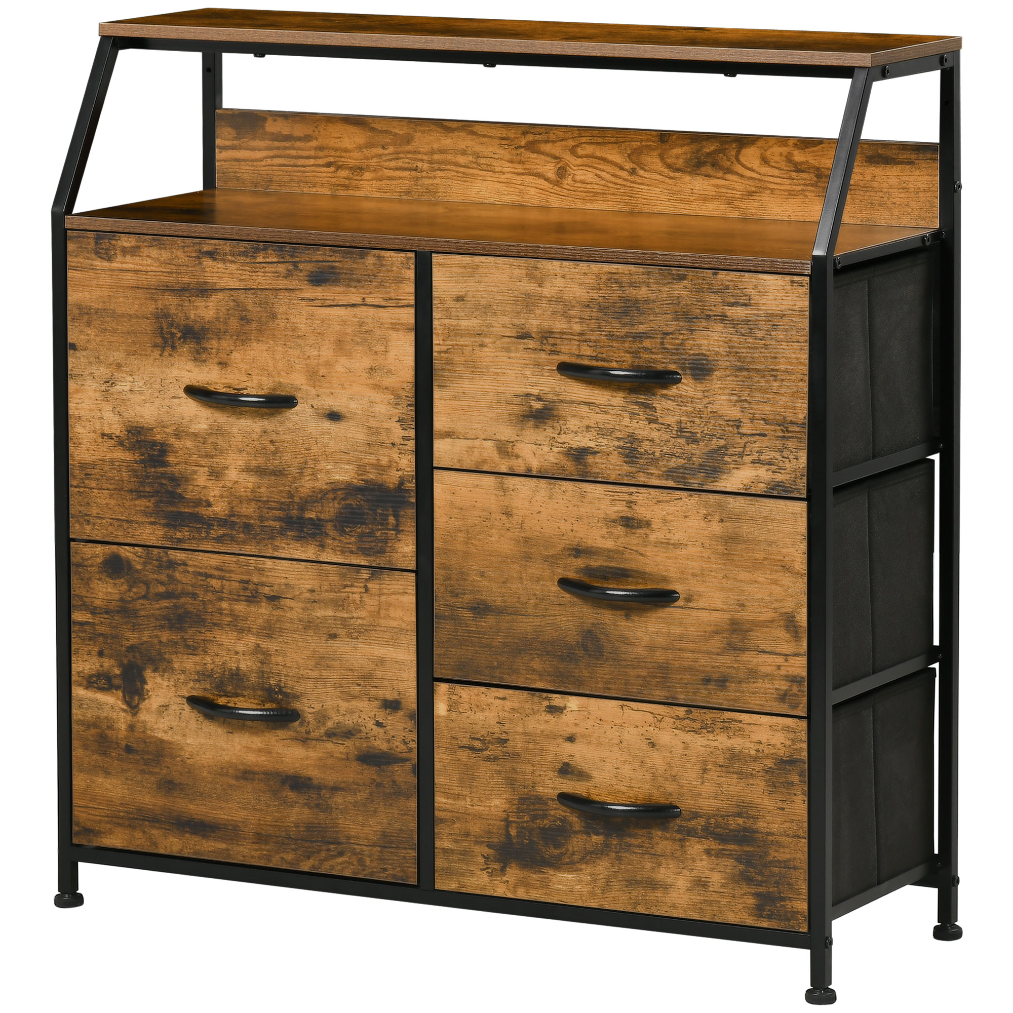 HOMCOM Kommode Aufbewahrungsmöbel im industriellen Stil mit 5 faltbaren Stoffschubladen - 83,5 x 29 x 87 cm