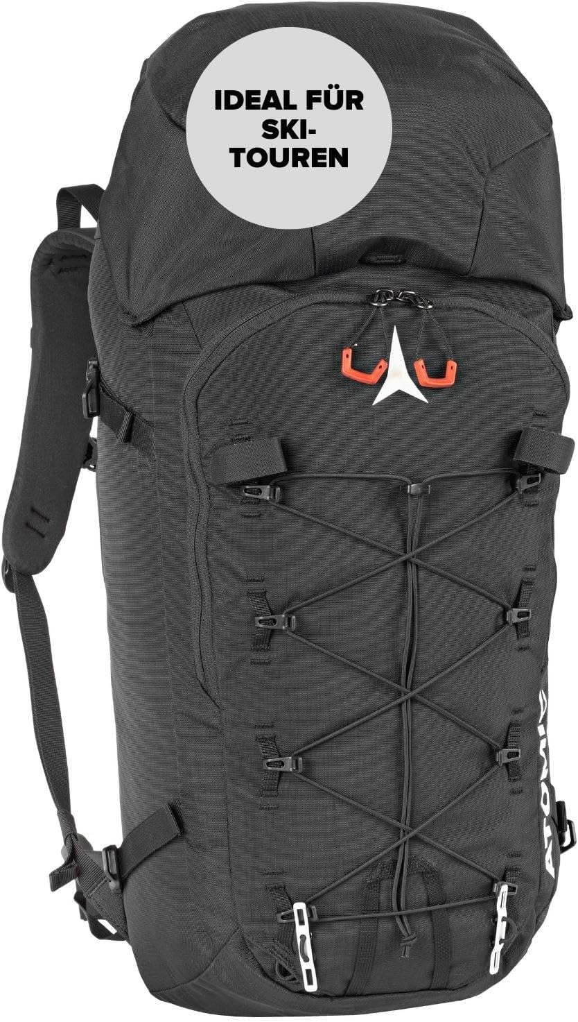 ATOMIC Backland FR 24+ Black - leichter Skitouren-Rucksack mit flexiblem Stauraum & Rolltop - alpiner Wanderrucksack mit mehr als 24L - robuster & vielseitiger Ski-Rucksack mit Hüftgurt