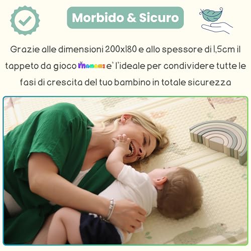 Tappeto Gioco Bambini 200x180 Spessore 1,5 cm  Tappetone Neonato Morbido, Ideale Per Giocare in Sicurezza, Facile da Pulire e Non Tossico, Tappeto Gioco Bambini Pieghevole, Reversibile e Impermeabile : Prima infanzia