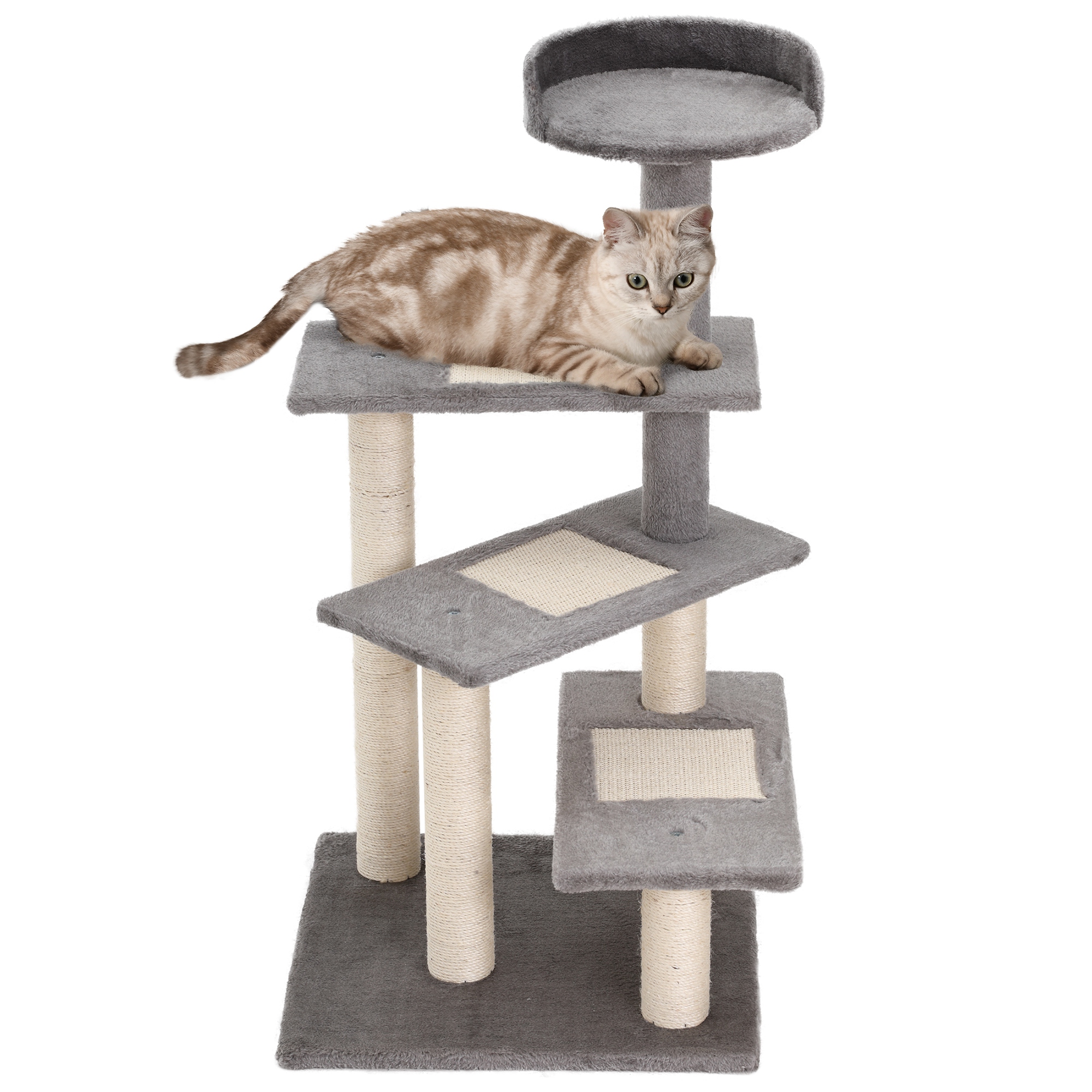 PawHut Kletterbaum Katzenbaum Spielbaum Katzenkratzbaum Treppe 5 Schichte Beige Grau 48,5 x 48,5 x 100 cm (LxBxH)