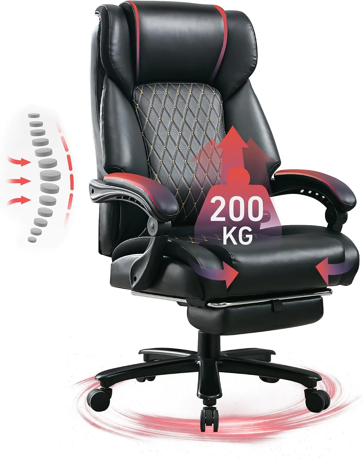 Bürostuhl Chefsessel 200 kg aus PU-Leder mit 135° Neigefunktion