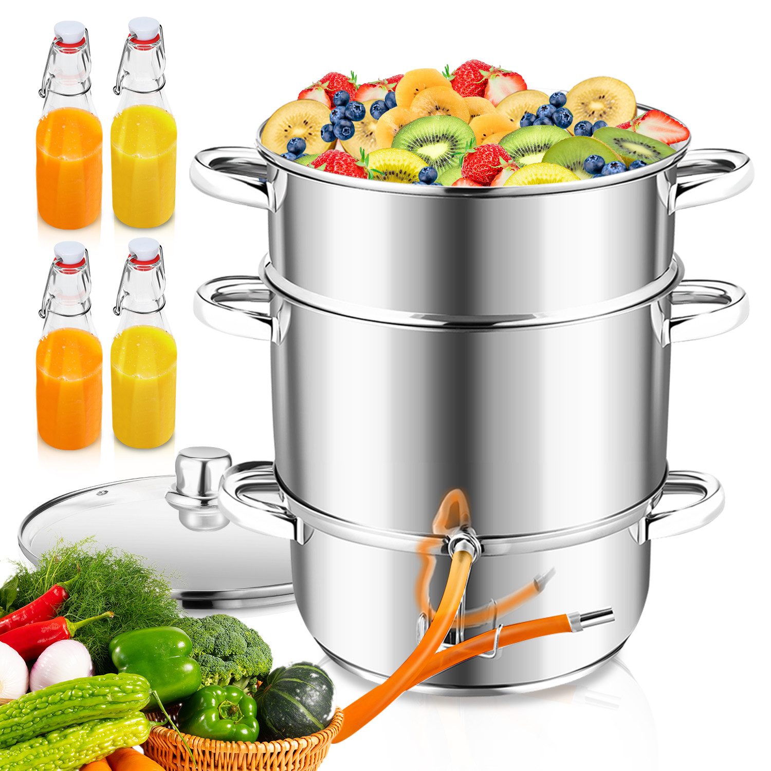 Entsafter 8L Dampfentsafter Edelstahl Induktion Saftpresse Obst und Gemüse