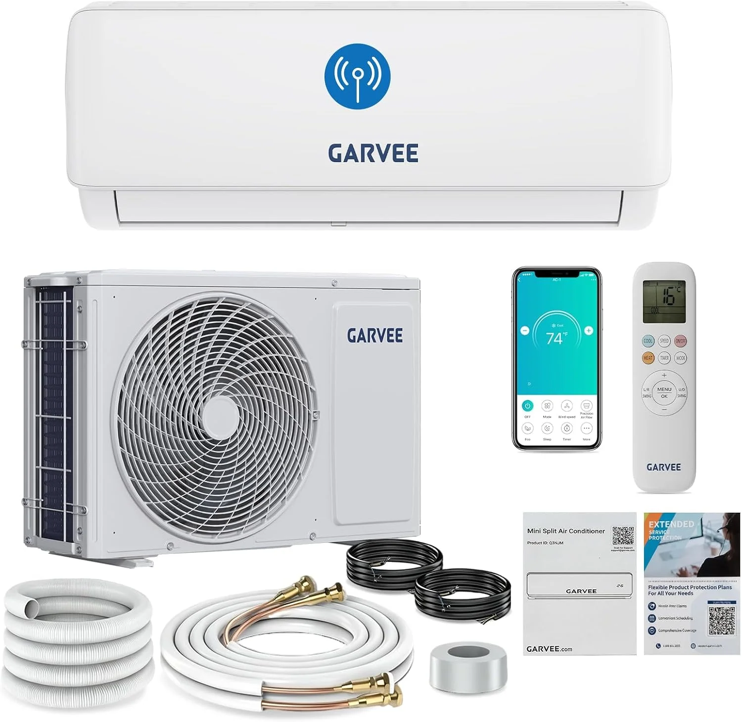 Klimaanlage, Weiß, Split, Kühlung und Heizung, 24000 Btu Split, Inverter Klimagerät, Wifi & App Wandmontage, Sehr Leise