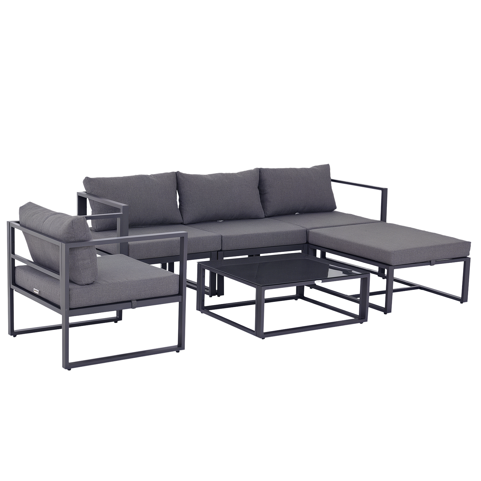 Outsunny 6-tlg. Gartenset Gartengarnitur Gartensofaset Sitzgruppe Gartenmöbel Aluminium + Polyester + Hartglas Grau mit Kissen für 4–5 Personen