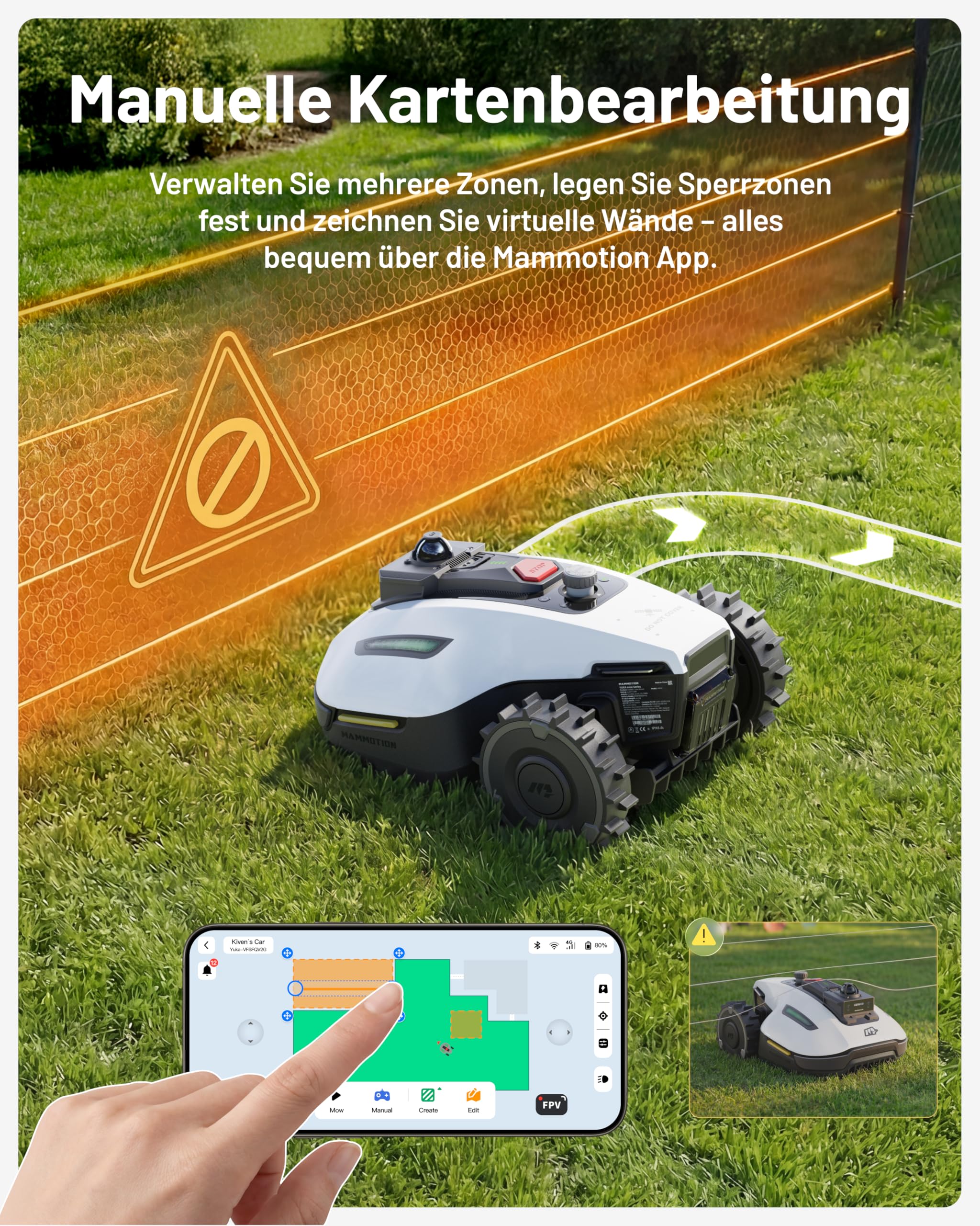 Mähroboter YUKA mini 2 800 mit 360°-LiDAR-Navigation ohne Begrenzungskabel, 190 mm Schnittbreite