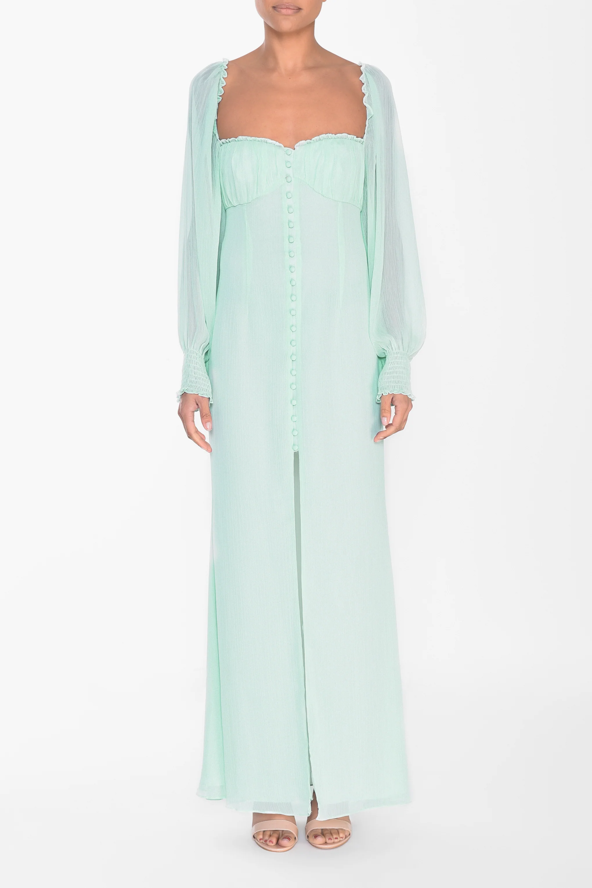 Pale Aqua Button Front Split Front Maxi Dress