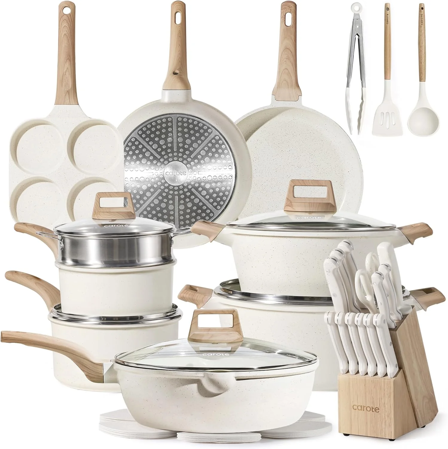21?Piece White Granite Nonstick Induction Cookware Set
