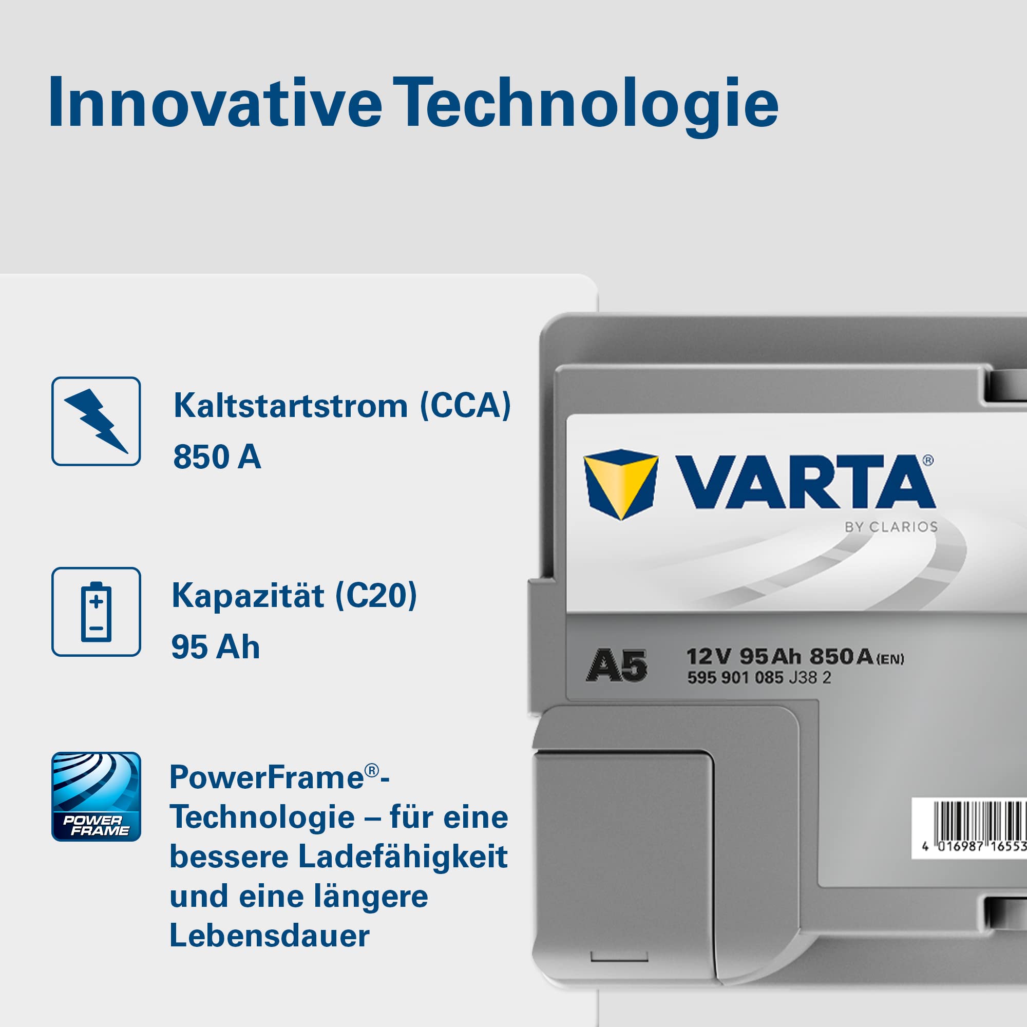 AGM Autobatterie 95Ah 850A 12V 353x175x190mm mit 6 Zellen SAE-Klemme für fahrzeugspezifische Anwendungen