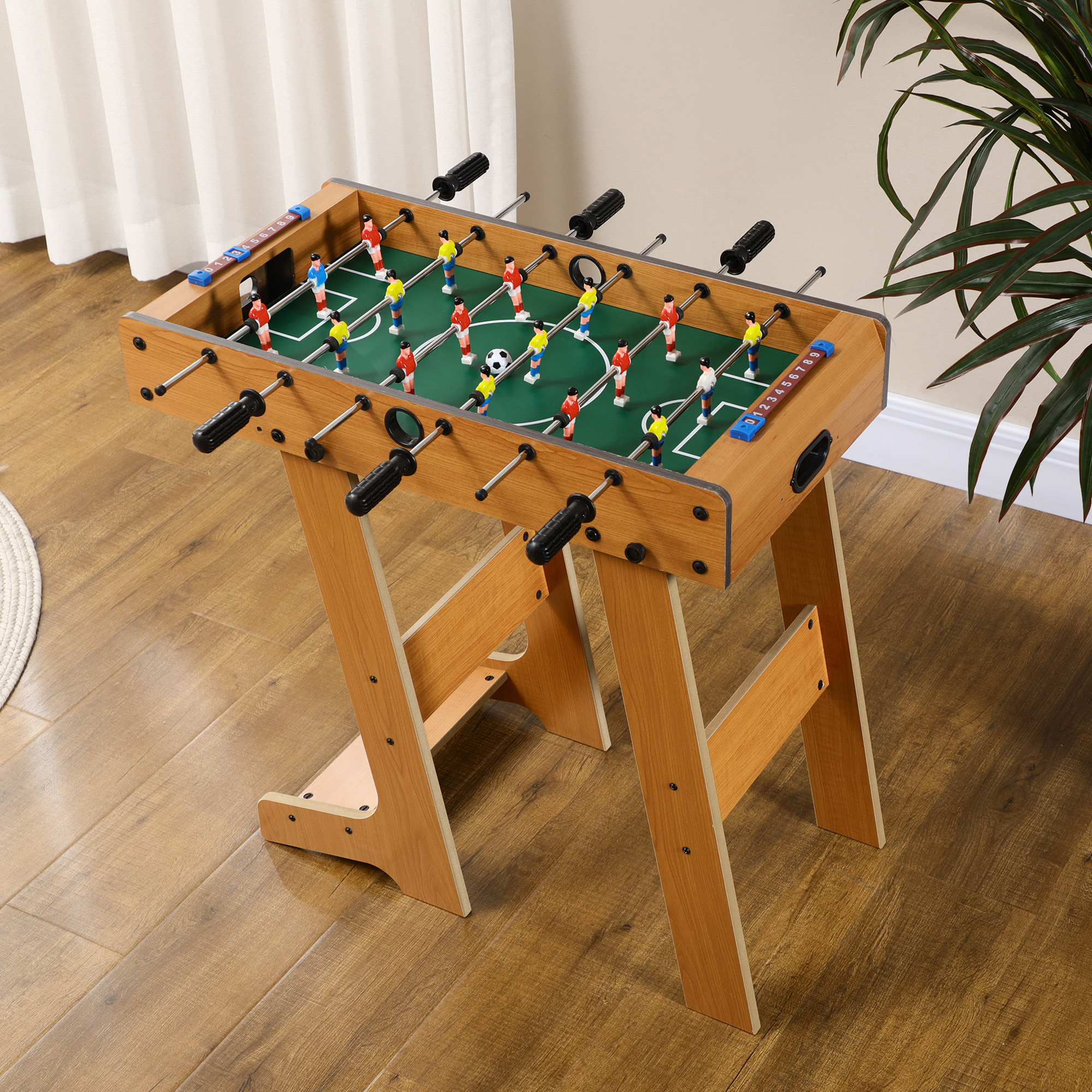 HOMCOM Tischkicker klappbar aus Holz mit 6 Stangen, 18 Spielern und Punktzählern, 69x37x70cm