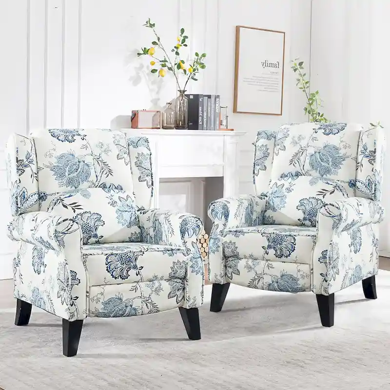 Manual Pushback Recliner Adjustable Accent Chair Wingback Armchair Set of 2