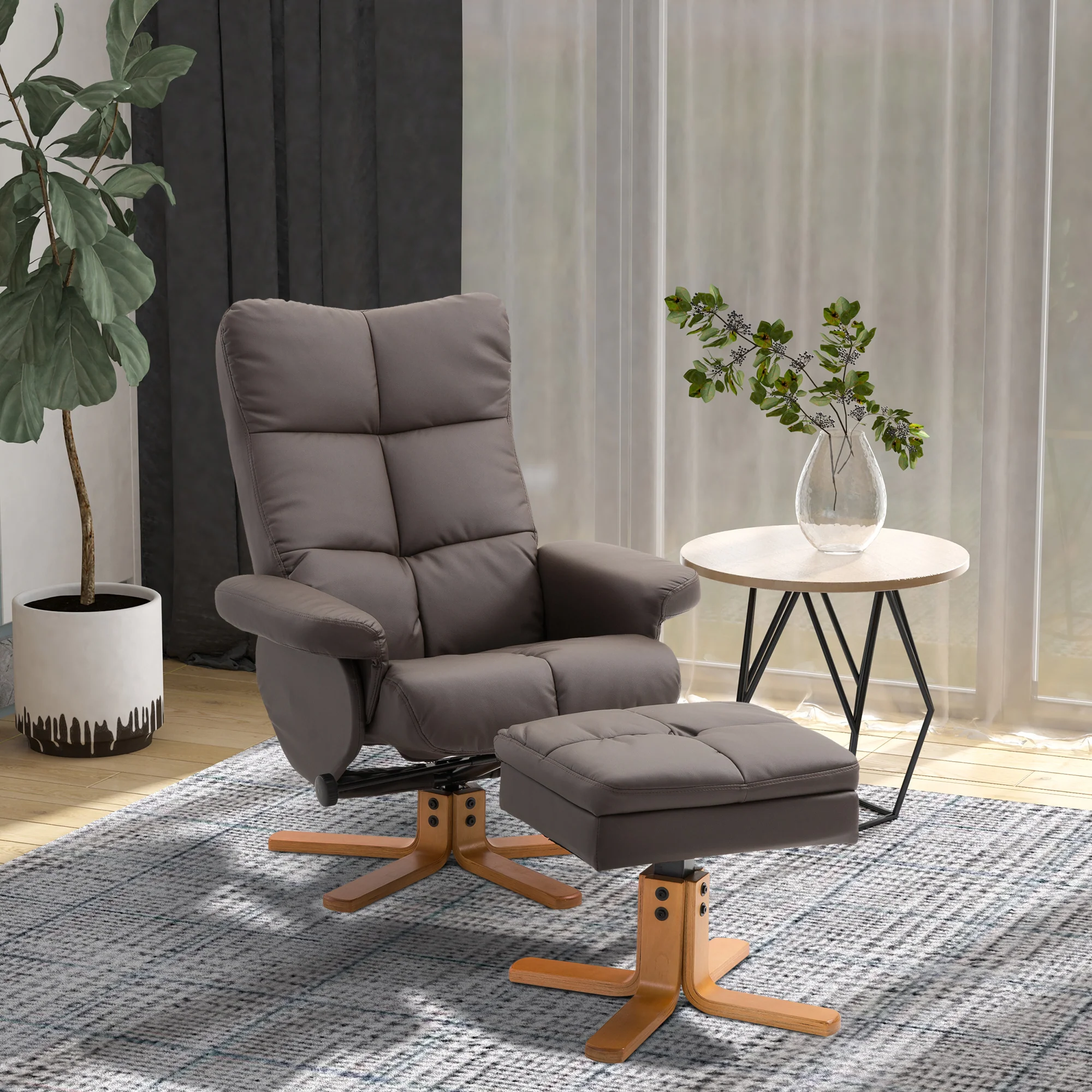HOMCOM Relaxsessel mit Hocker Stauraum 360° drehbar Braun
