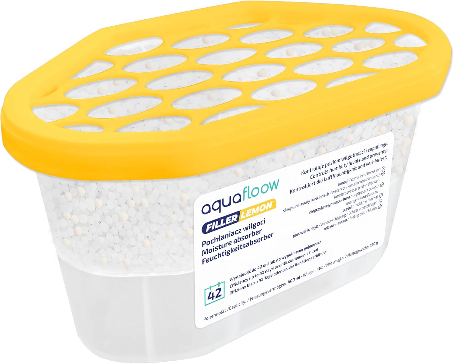 Aquafloow Assorbitore di Umidità per Ambienti 400 ml, Riduce l'umidità, 6 Pezzi LEMON | Neutralizzatore di Odori, Deumidificatore per Cucina, Armadio, Bagno e Studio