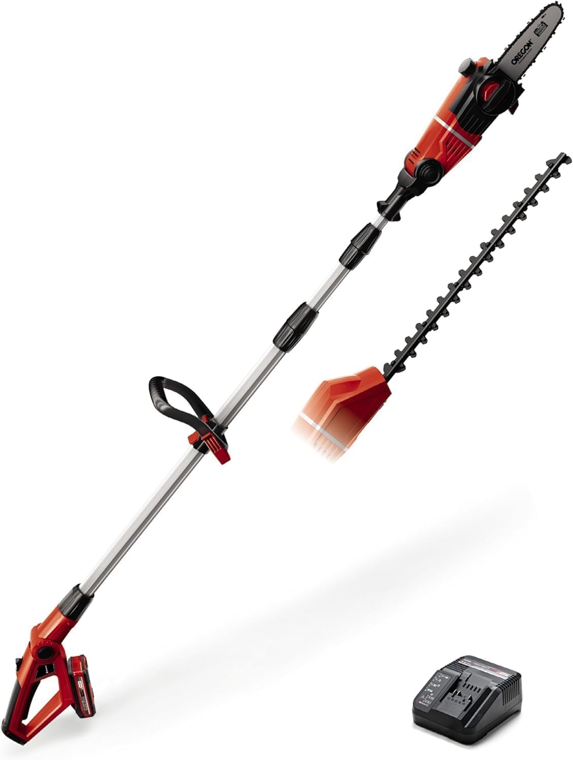 Akku Multifunktionswerkzeug GE-HC 18 Li T Kit mit 2-in-1 Heckenscheren- und Motorsägenaufsatz, Teleskopstiel und 18-Volt-Akku