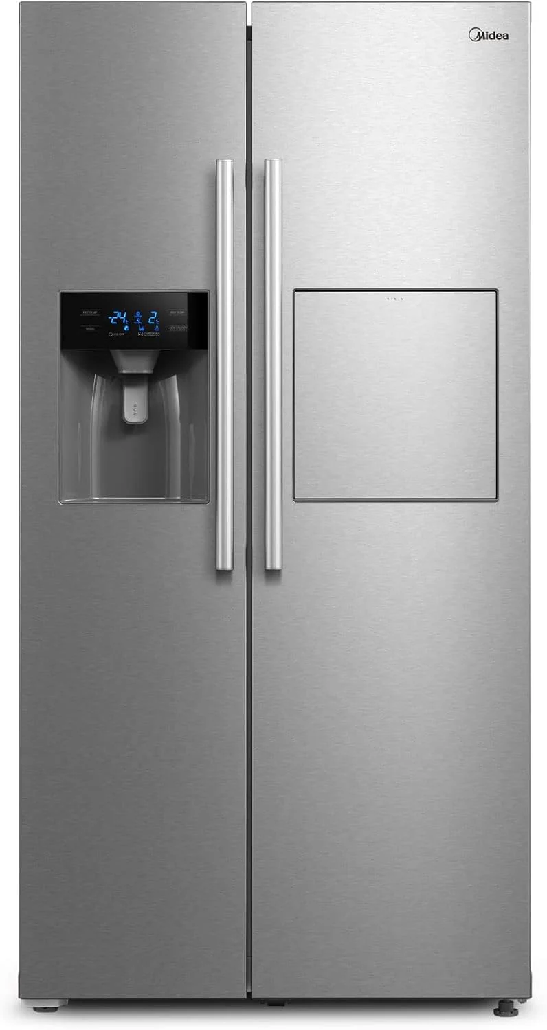 Midea KS-DDX 6.32 WT Amerikaanse koelkast/178,8 cm hoogte/254 kWh/jaar/No Frost/Dual Inverter Compressor/met 3-in-1 water-/ijsdispenser en watertank, Dark Inox