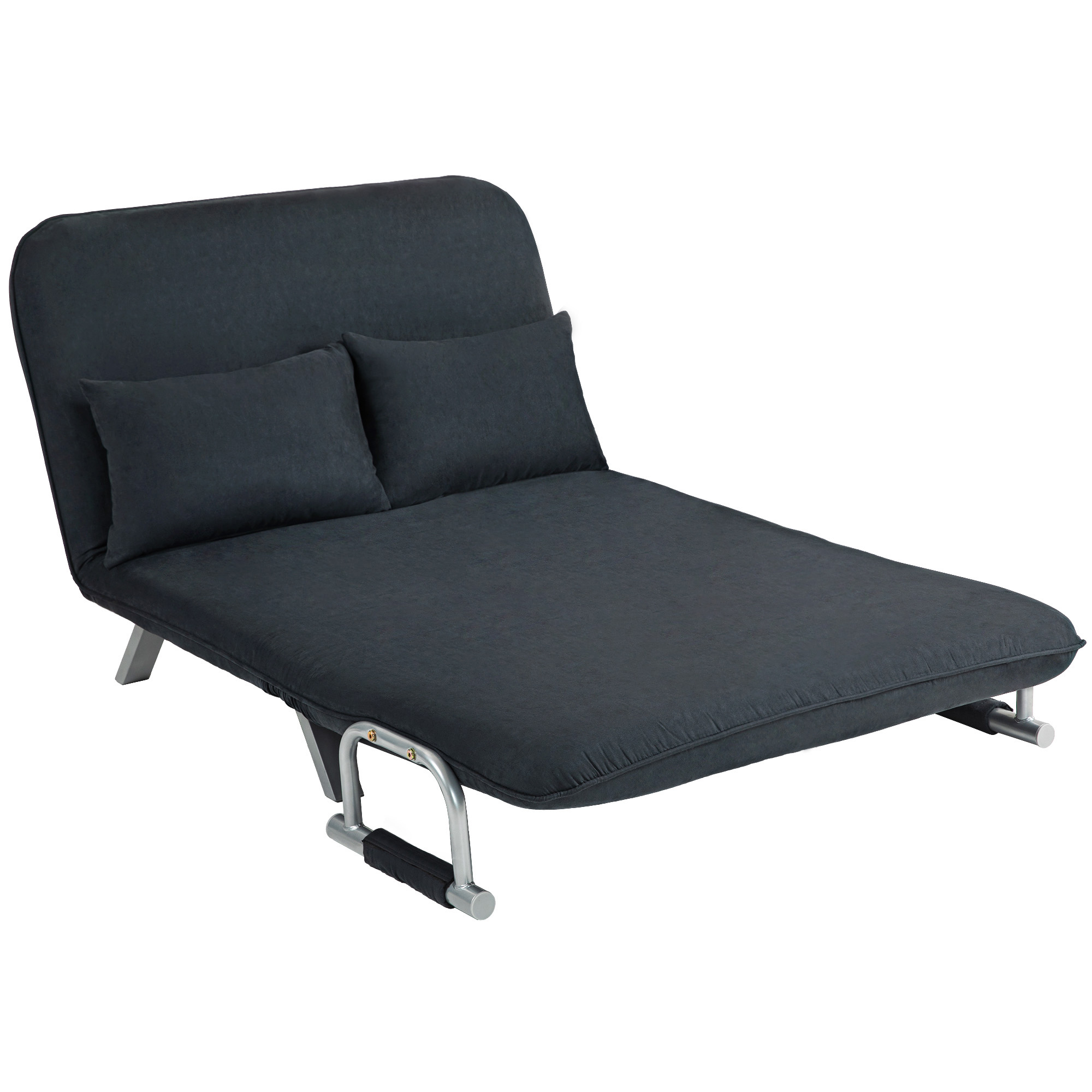 HOMCOM Schlafsofa, 5-fach verstellbar, Wildlederimitat, Stahlrahmen, inkl. Kissen, Schwarz