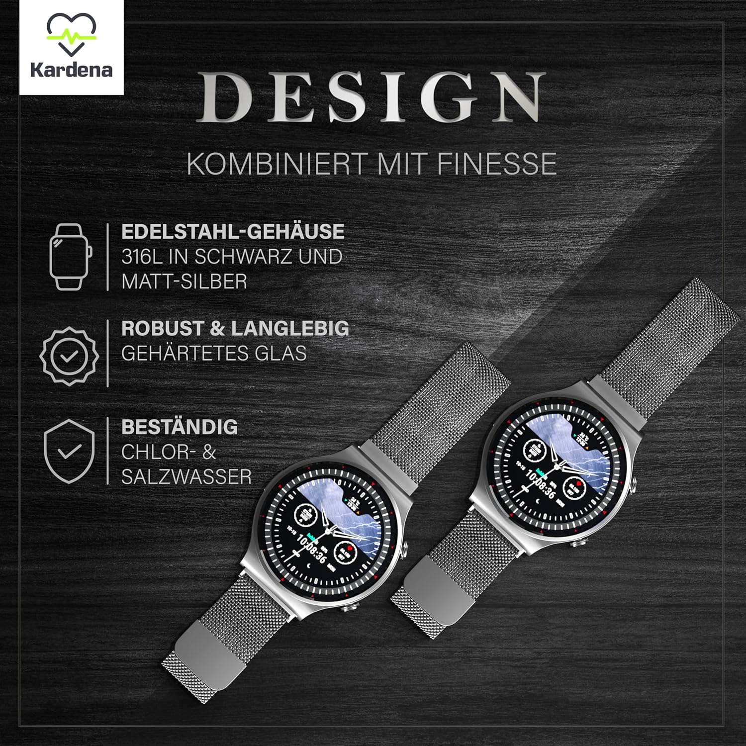 Kardena Care Pro 2 Gesundheitsuhr GPS IP68 wasserdicht für Android und iOS - Smartwatch mit Blutdruckmessung Blutsauerstoffmessung EKG Pulsmesser Vorhofflimmern Schrittzähler - Fitness Tracker