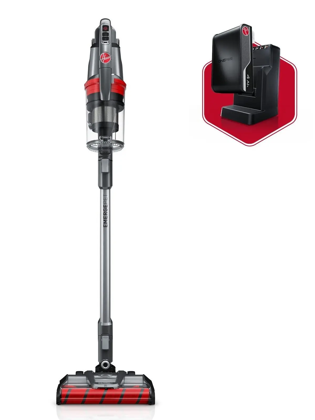 Hoover ONEPWR WindTunnel Emerge Pet Cordless Lightweight Stick Vacuum with All Terrain Dual Brush Roll Nozzle, BH53602V, Silver