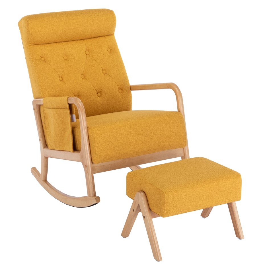 Schaukelstuhl mit Hocker - Ergonomisch für Baby wiegen, Eltern, Gelb