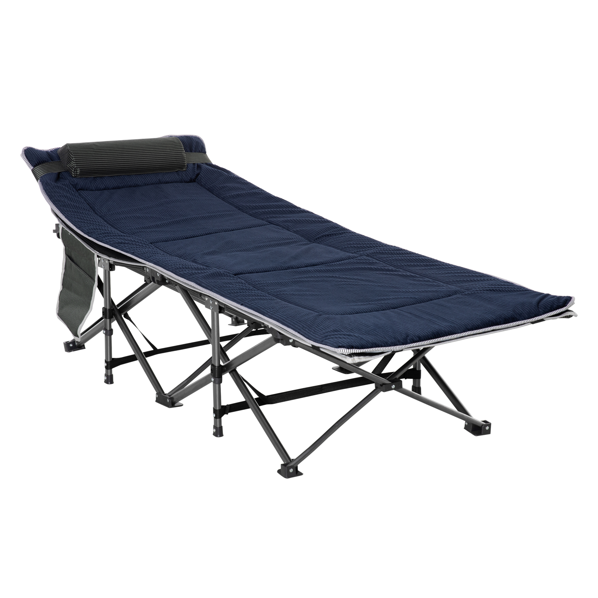 Outsunny Campingbett, klappbares Feldbett mit Kopfkissen, 188 x 64,5 x 53 cm, Dunkelblau+Grau