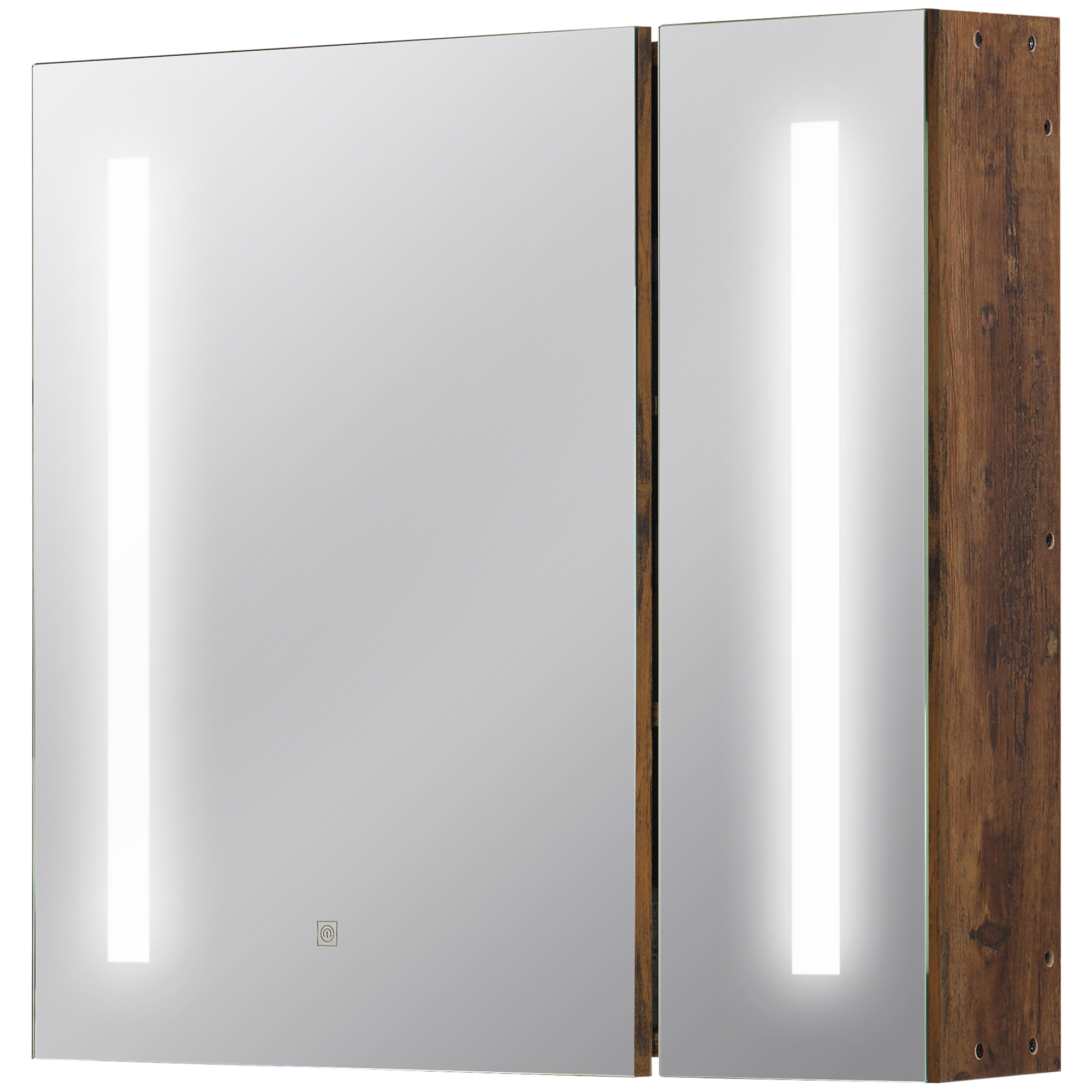 kleankin Wandmontierter Spiegelschrank mit LED beleuchtetem Badezimmer 2 Türen mit 3 Ebenen 70 x 15 x 65 cm Holzoptik