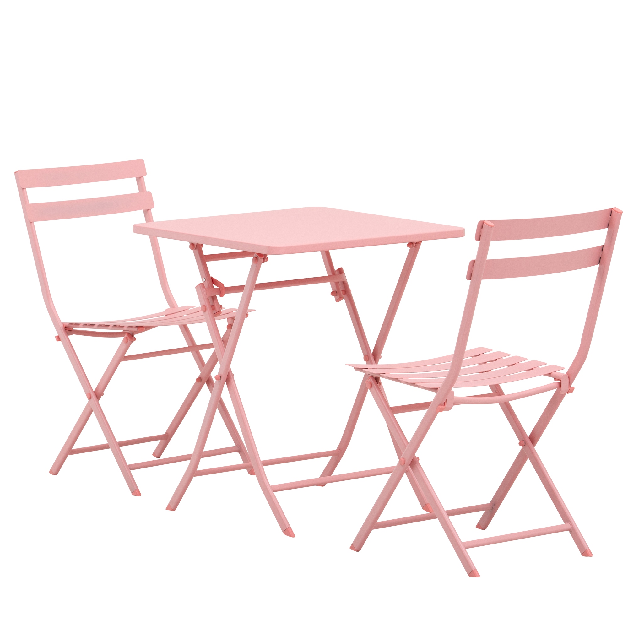 Outsunny Klappbares Bistro-Gartenmöbel-Set - quadratischer Tisch 60L x 60B x 71H cm mit 2 Stühlen - Pulverbeschichtetes Metall in Rosa