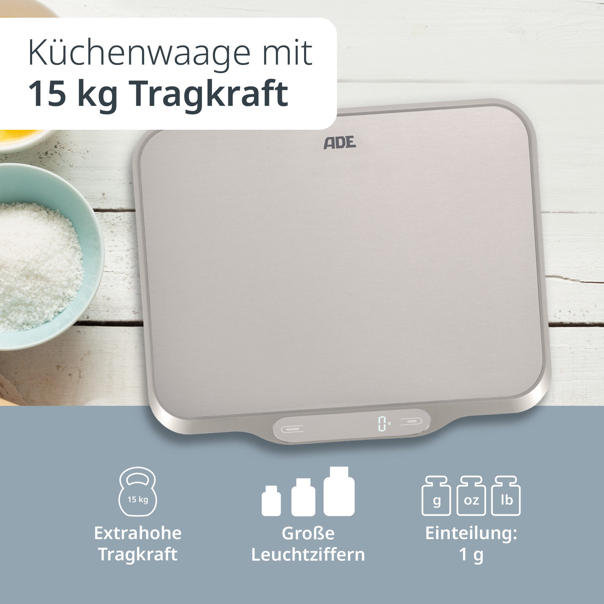 Küchenwaage Waage mit großer XXL-Wiegefläche aus Edelstahl