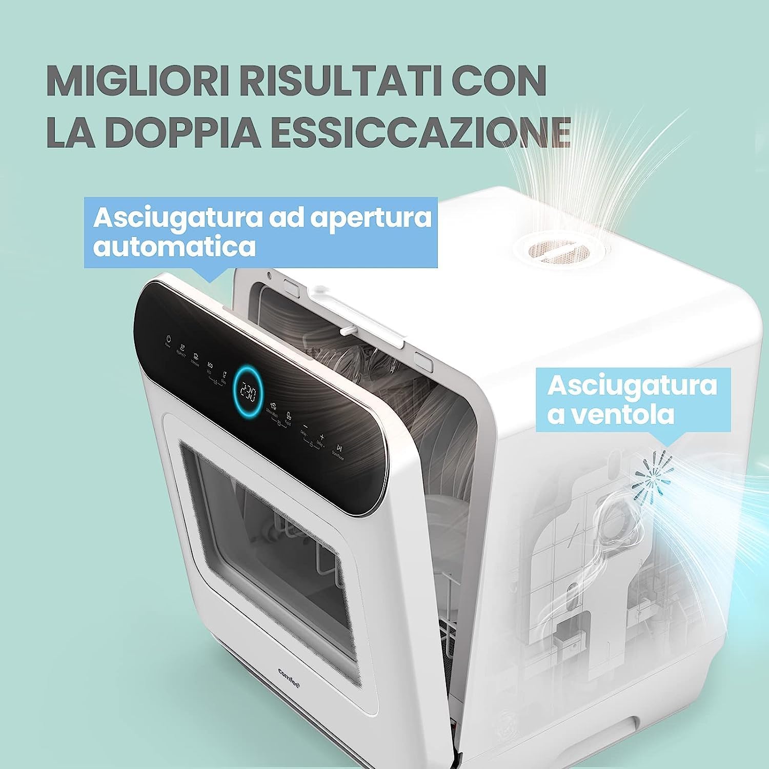 Mfd42S110W-It Lavastoviglie A Libera Installazione Con 3 Coperti, 7 Programmi, Tocca Controllo, Display A Led, Avvio Ritardato E Funzione Di Lavaggio Fuori Stagione, Bianco