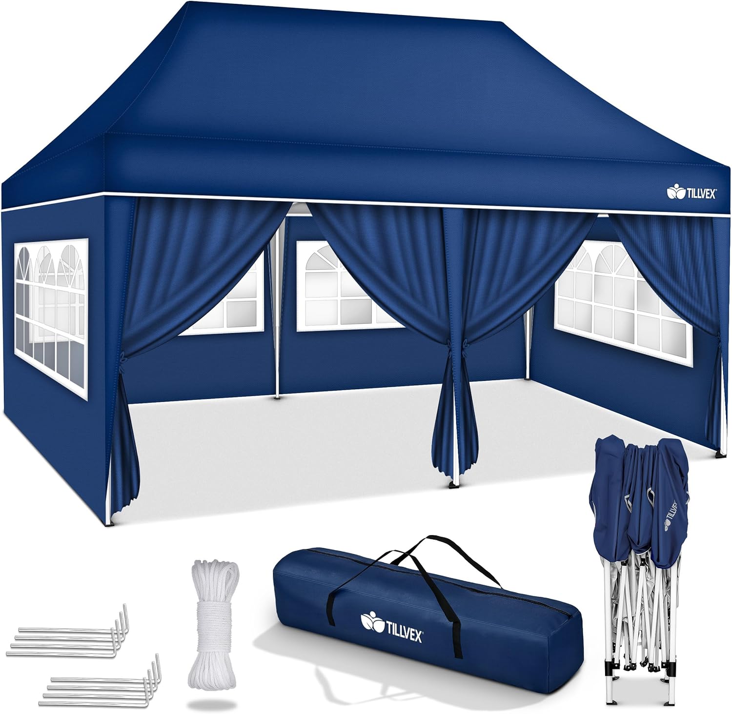 tillvex 3 x 3 m Waterproof Gazebo | Folding Pop Up Gazebo with Bag – Garden Tent UV Protection 50+ | Pavilion Tent with Bag (White)