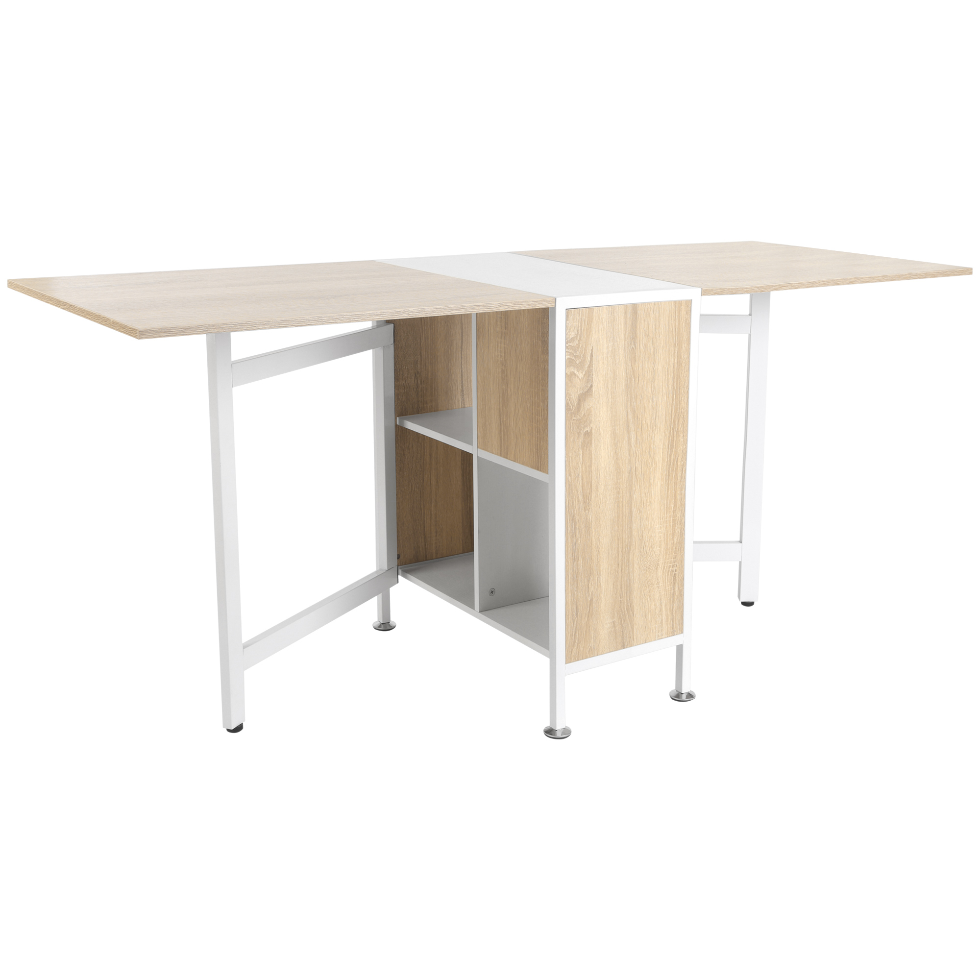 HOMCOM Klapptisch Esstisch Beistelltische Ablagefläche für Wohnzimmer Küche Eiche Holz Metallrahmen Natur+Weiß 169 x 60 x 75 cm