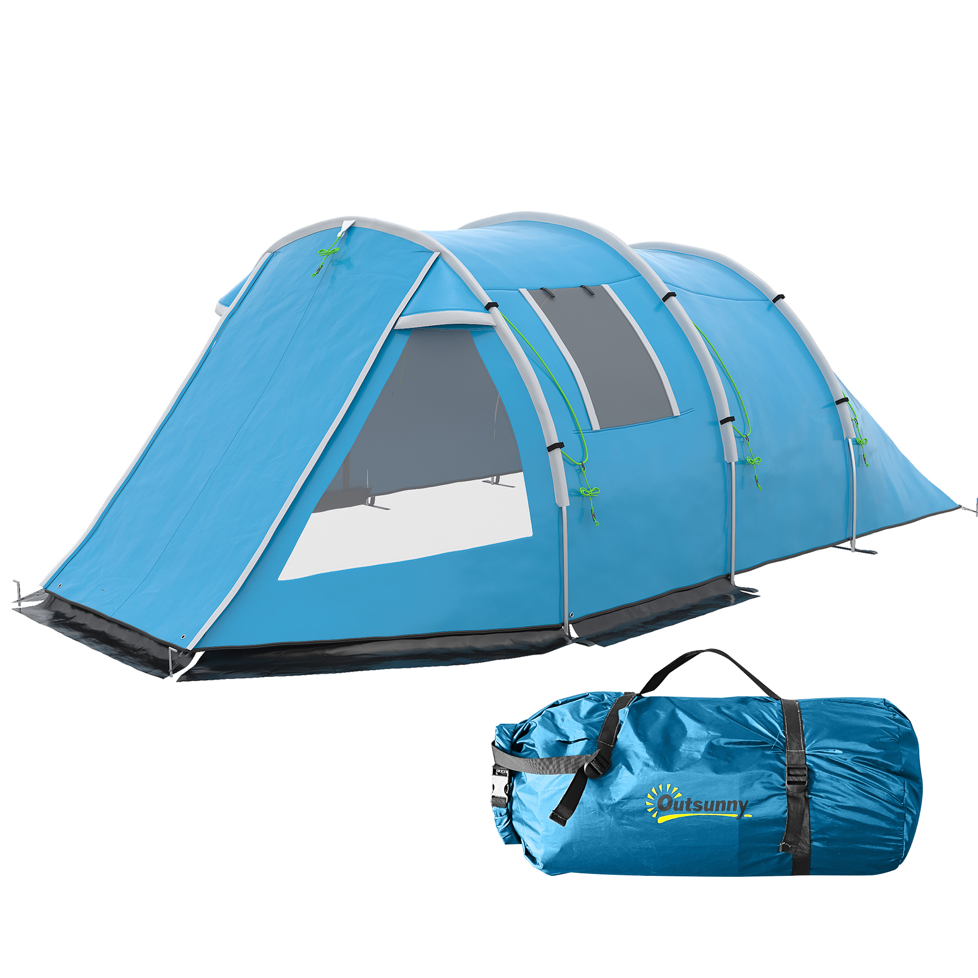 Outsunny Campingzelt Trekkingzelt Zelt, wetterbeständig, 2 Räume,  475 x 264  cm Breite x 172, Blau