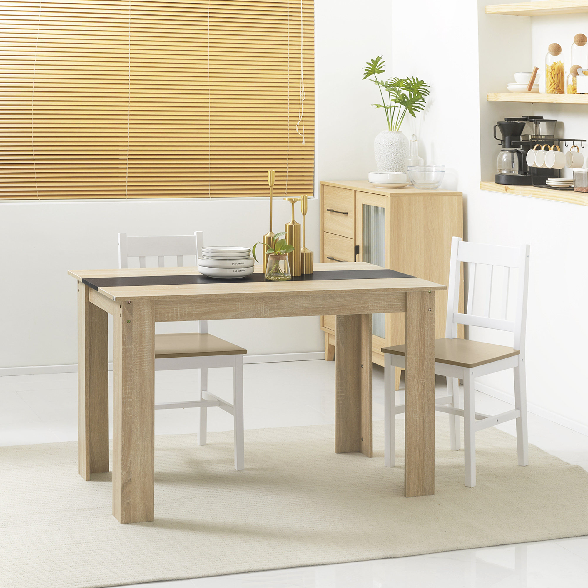 HOMCOM Esstisch im modernen Design mit großer Tischplatte für 4-6 Personen aus naturbelassenem Holz, Maße 120L x 69B x 75H cm