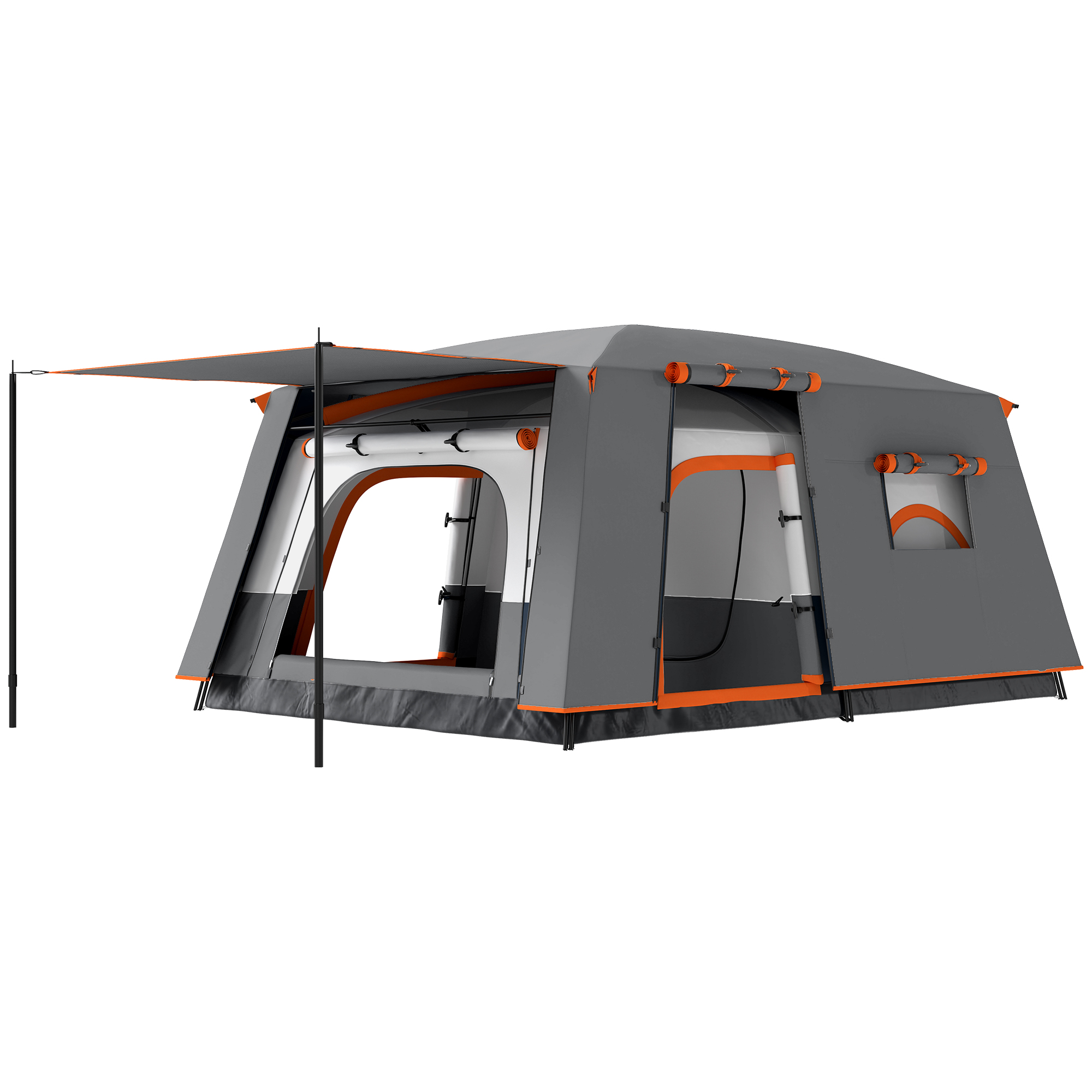 Outsunny Campingzelt für 4-6 Personen leicht, stabil wasserdicht Tunnelzelt mit Vordach Bodenplane Dunkelgrau