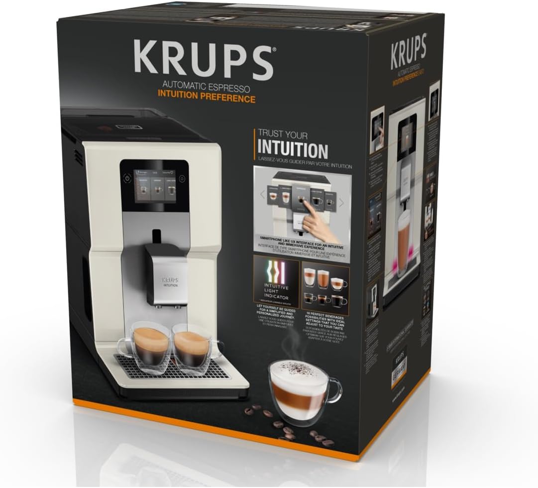 Krups Intuition Preference Kaffeevollautomat mit Milchschlauch, 11 Getränke, Personalisierung, 2-Tassen-Funktion, Kaffeemaschine, Schwarz, EA872810