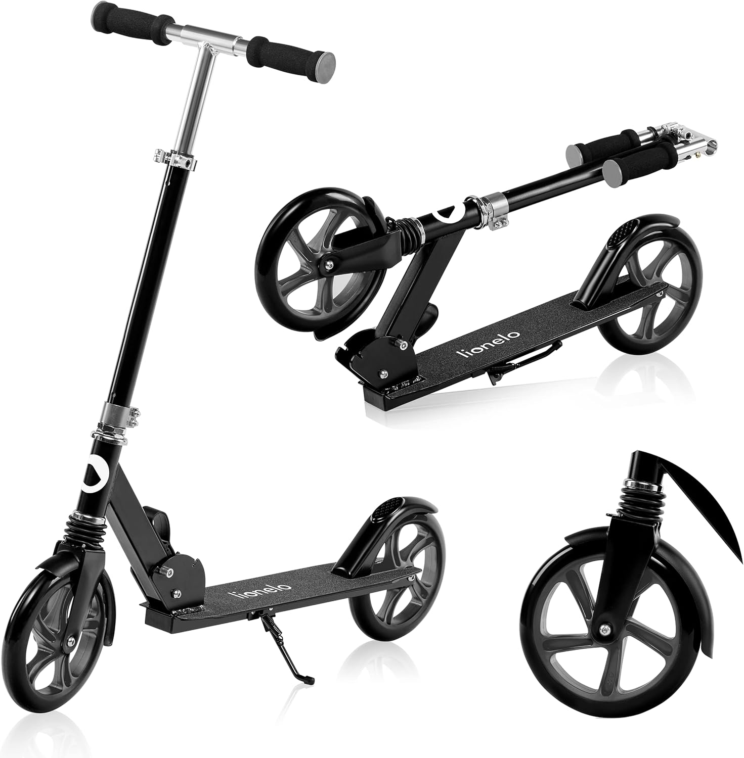 LIONELO LUCA Monopattino pieghevole per Bambini e adulti fino a 100kg, Regiolable e leggero solo 4kg, Costruzione solida, Ruote 20cm, Ammortizzatori ShockResist, Freno posteriore, Antiscivolo