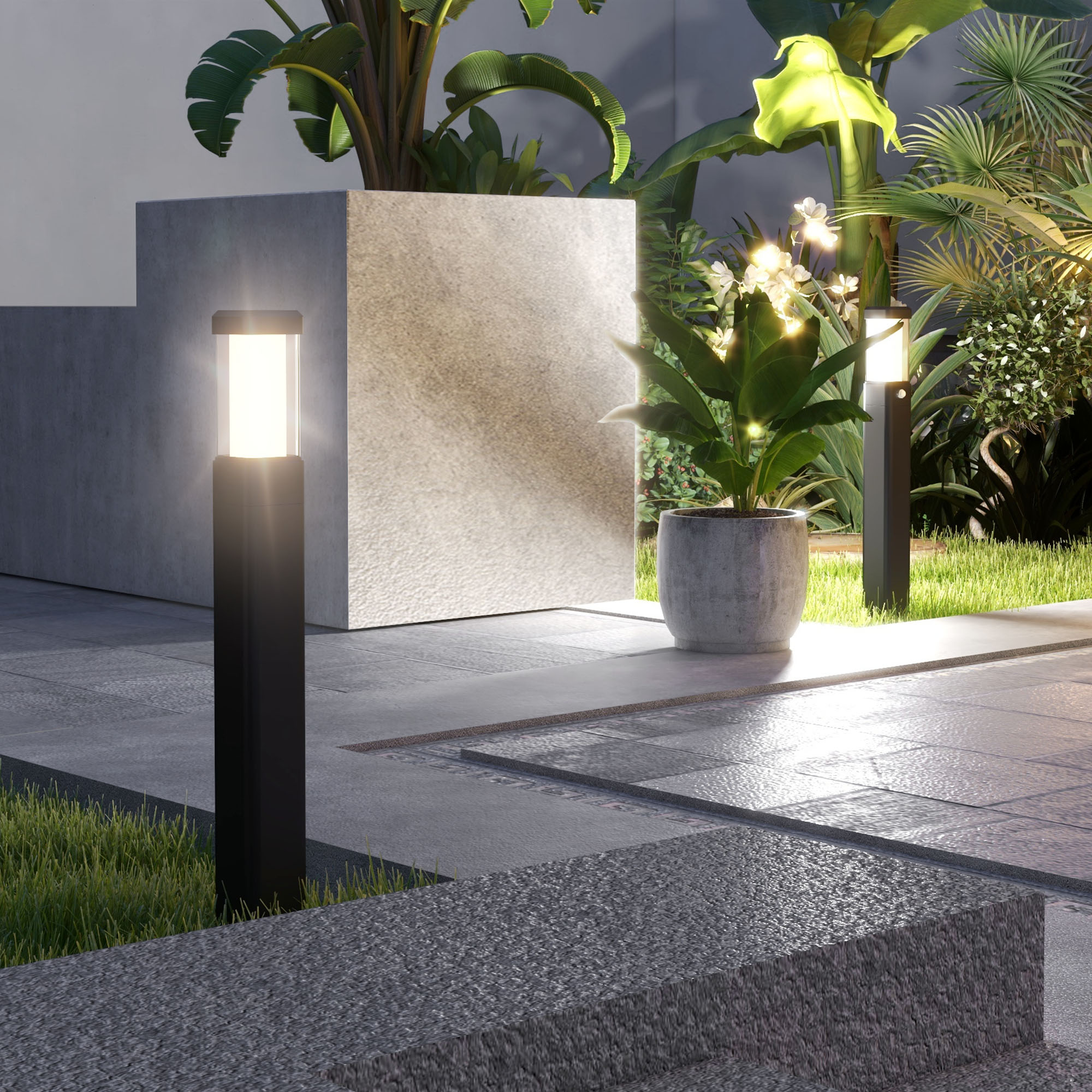 Outsunny Set von 2 Außenlampen, LED-Säulenlaterne, Wasserdicht IP65, Laterne für Wege und Auffahrten - Schwarz