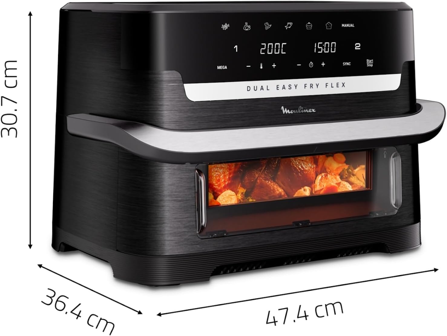Moulinex Dual Easy Fry Flex Friggitrice ad Aria con Divisore, 2 Scomparti, FlexCook Technology, 2 resistenze superiori, Capacità fino a 9L/2,5kg, 8 Persone, 2700W, 7 Programmi, App My Moulinex, EZ9228