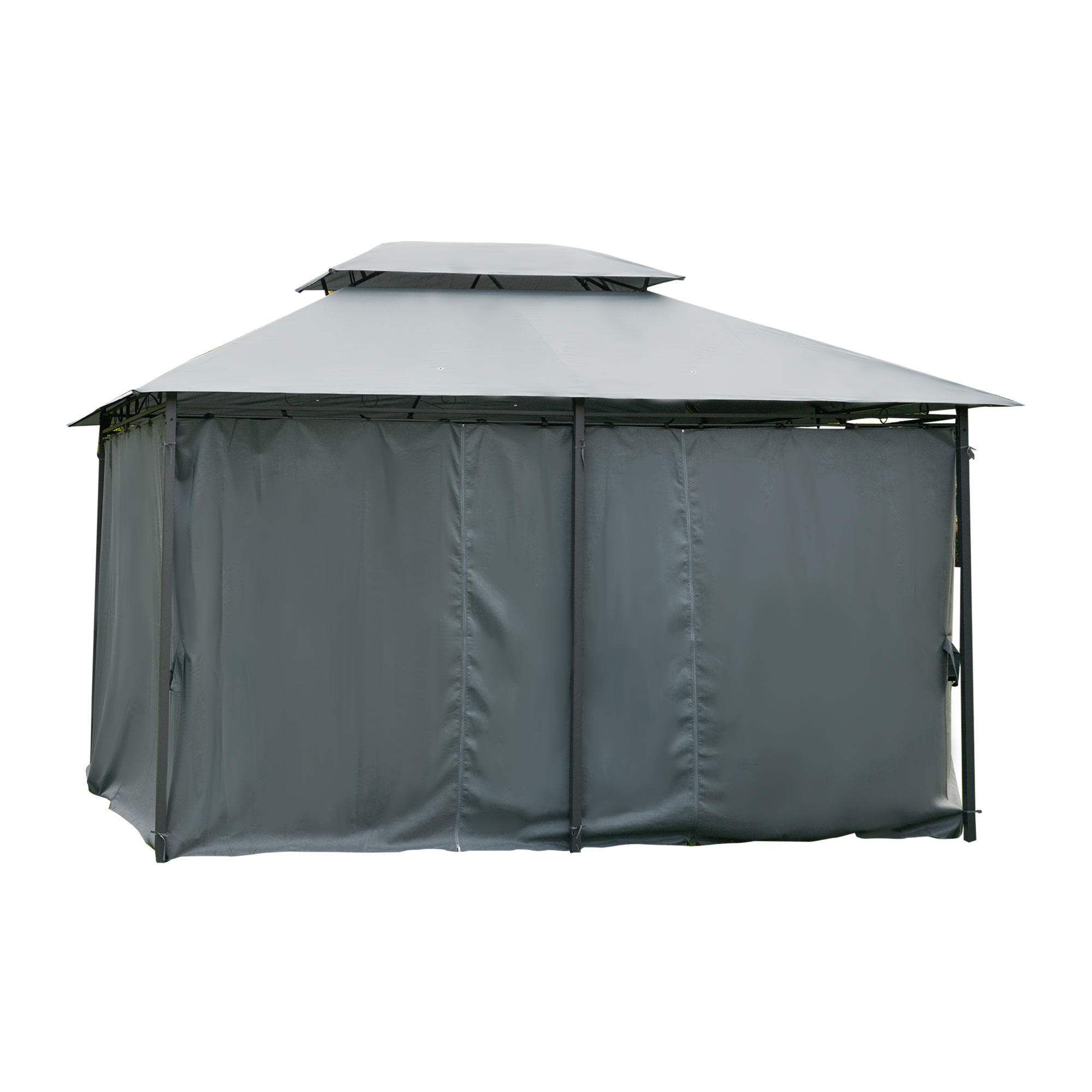 Outsunny Gartenpavillon Pavillon im Kolonialstil mit Doppeldach und abnehmbaren Seitenvorhängen 3L x 4B x 2,8H m Grau