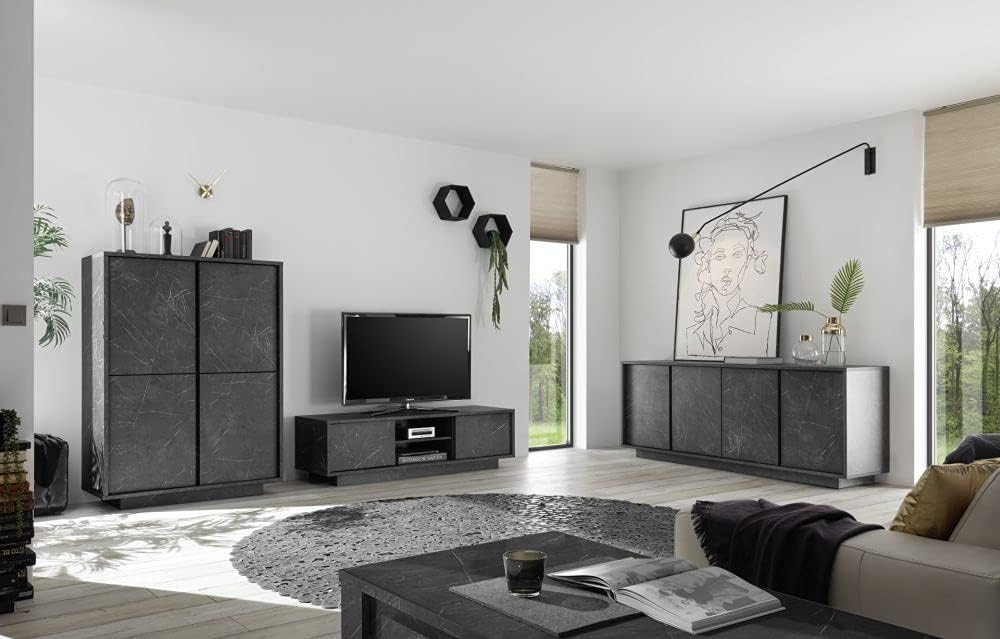 Web Convenienza Madia con 4 Ante Made in Italy – Credenza Contenitore Collezione Carrara per Soggiorno Cucina Ingresso Sala da Pranzo Mobile Design moderno originale Marmo Nero
