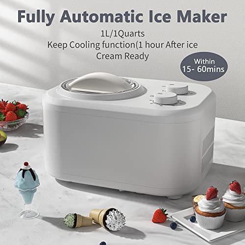 COWSAR 1.1 Quart Ice Cream Maker Machine with Built in Compressor, Fully Automatic, No Pre freezing, 2 Buttons Control, 1 Hour Keep cooling, Easy to Clean: Home & Kitchen