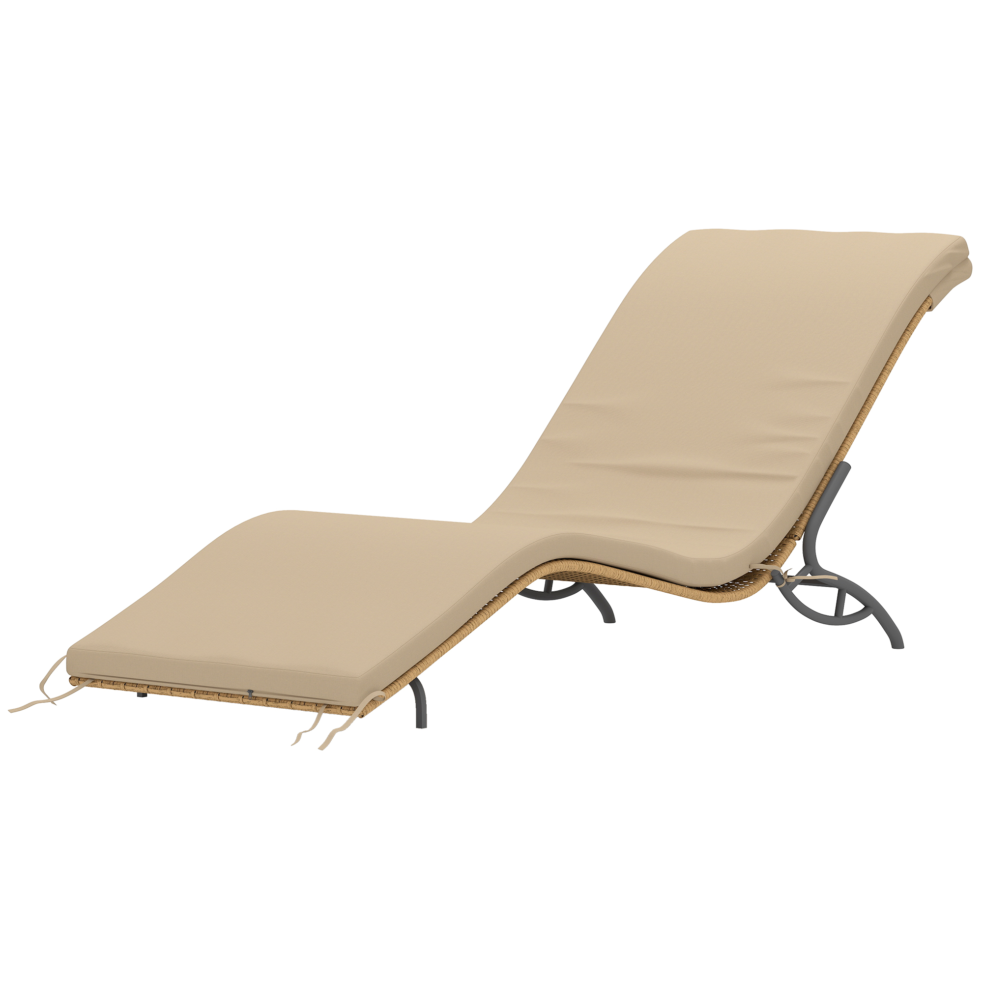 Outsunny Sonnenliege Polyrattan Gartenliege mit Kissen, wetterfest Liege 120 kg belastbar 166 x 63 x 76 cm Beige