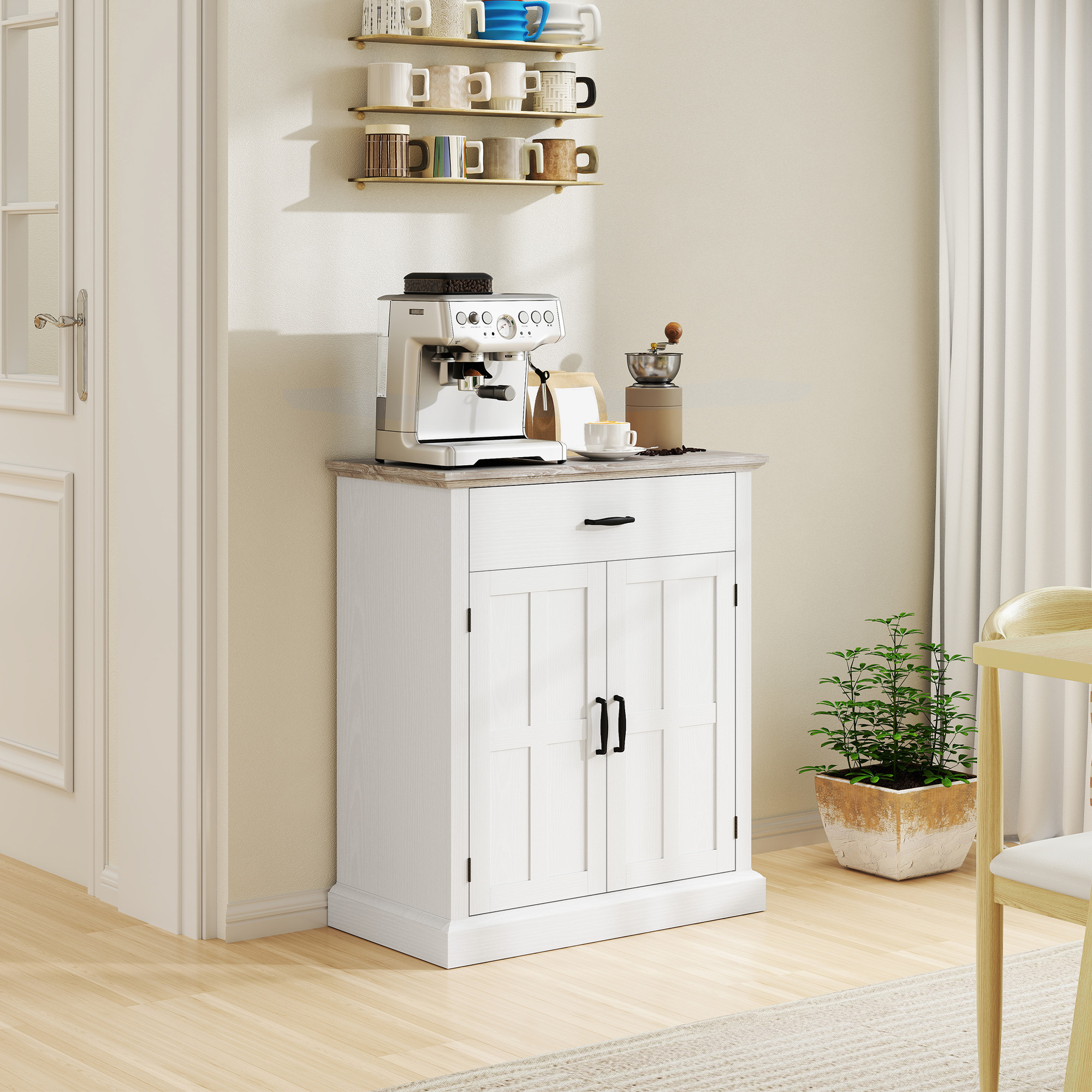 HOMCOM Wohnzimmerschrank im modernen Stil mit 2 Türen, Schublade und verstellbarem Regal, 75,2 x 40 x 91,5 cm, weiß