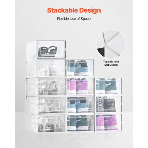 VEVOR 12 x Schuhaufbewahrungsboxen Schuhbox für US-Größe 11 Modular Stapelbar