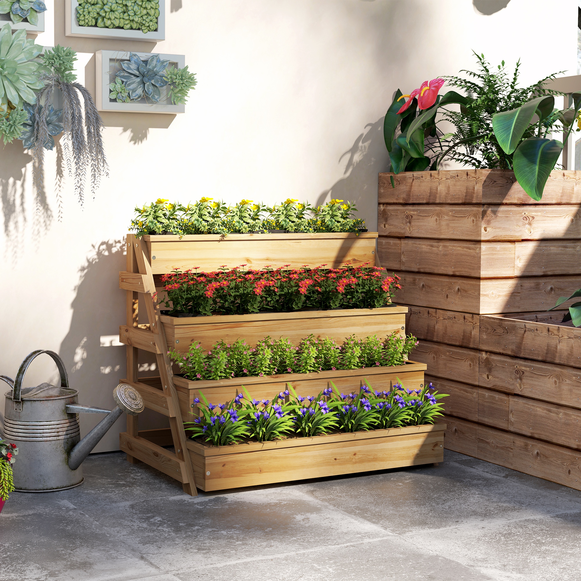 Outsunny Hochbeet mit 4 Etagen aus Tannenholz, 75x57x60,5 cm