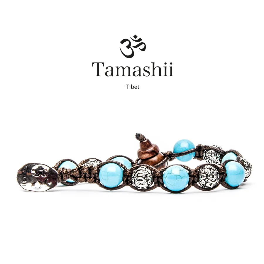 Bracciale Tamashii ruota della preghiera in Turchese e barilotti BHS900-7S