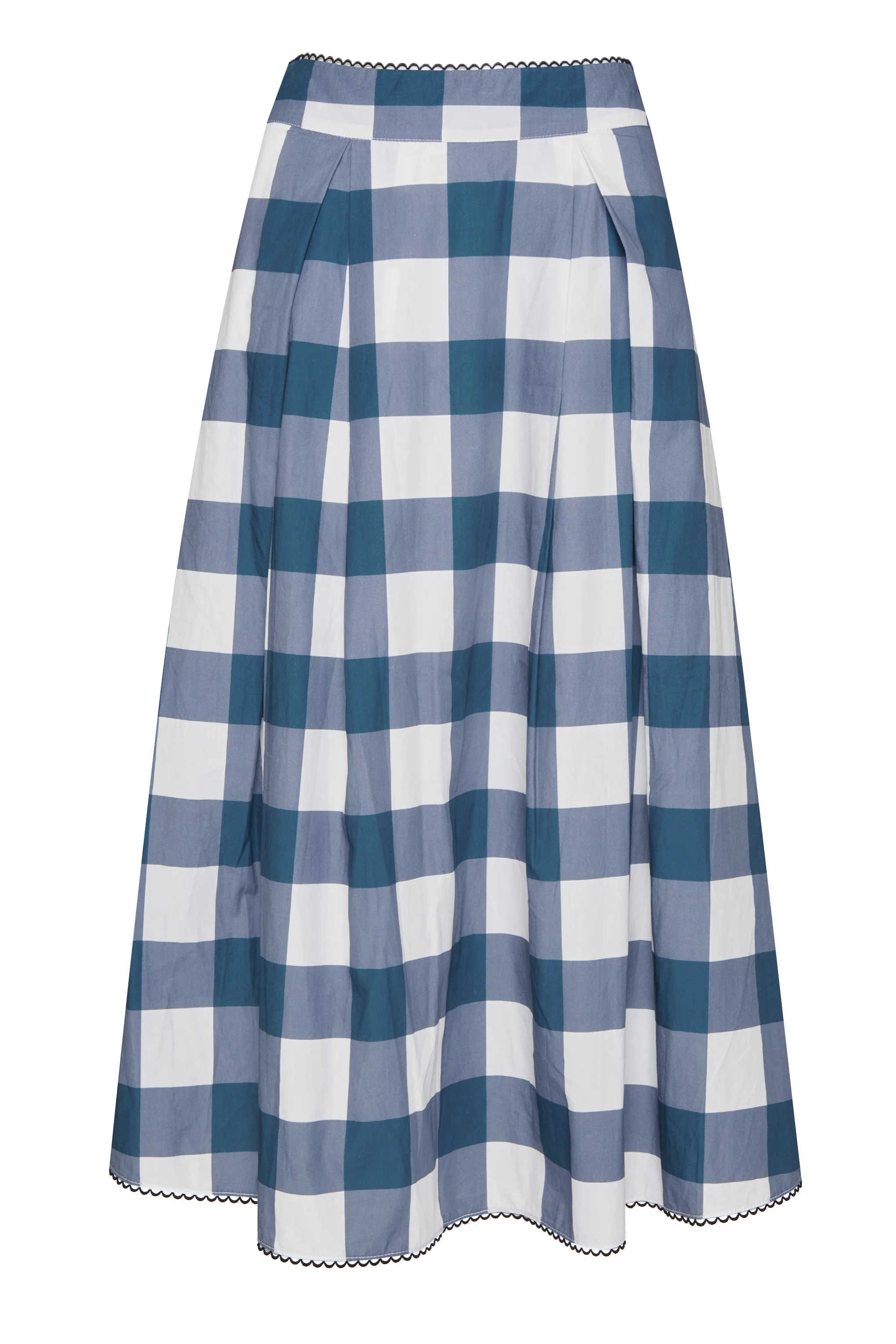 Petrol Blue Check High Waisted Midi Skirt